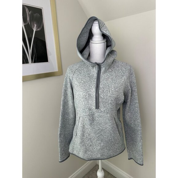 Lululemon Fleece & Thank You Hooded 1/4 Zip Heathered White / Battleship Size 10 - Picture 3 of 16